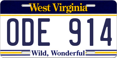 WV license plate ODE914