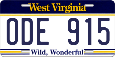 WV license plate ODE915