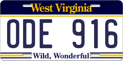 WV license plate ODE916