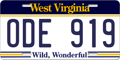 WV license plate ODE919