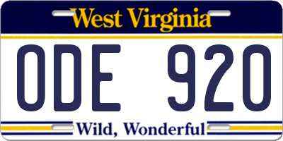 WV license plate ODE920
