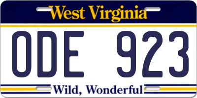 WV license plate ODE923