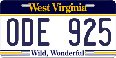 WV license plate ODE925