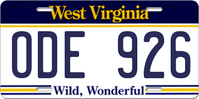 WV license plate ODE926