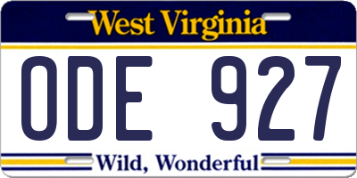WV license plate ODE927