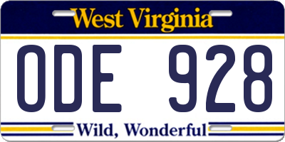 WV license plate ODE928