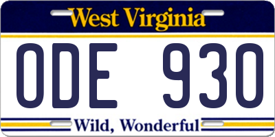 WV license plate ODE930