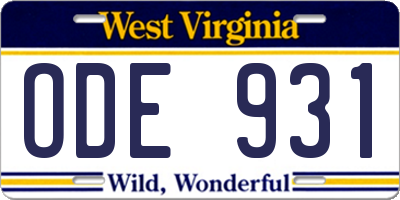 WV license plate ODE931