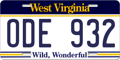 WV license plate ODE932