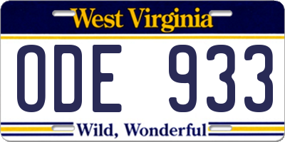 WV license plate ODE933