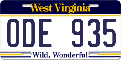 WV license plate ODE935
