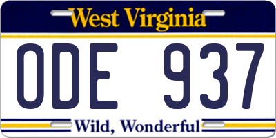 WV license plate ODE937