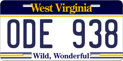 WV license plate ODE938