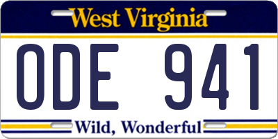 WV license plate ODE941