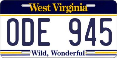 WV license plate ODE945