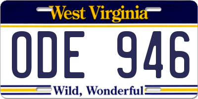 WV license plate ODE946