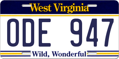WV license plate ODE947
