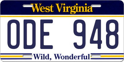 WV license plate ODE948