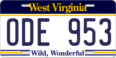 WV license plate ODE953