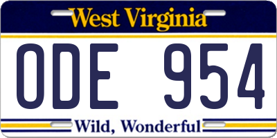 WV license plate ODE954
