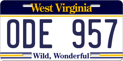 WV license plate ODE957