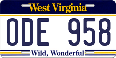 WV license plate ODE958