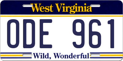 WV license plate ODE961