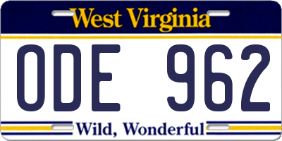 WV license plate ODE962