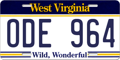WV license plate ODE964