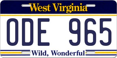 WV license plate ODE965