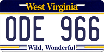 WV license plate ODE966