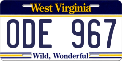 WV license plate ODE967