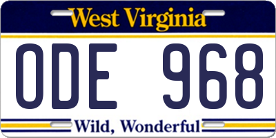 WV license plate ODE968
