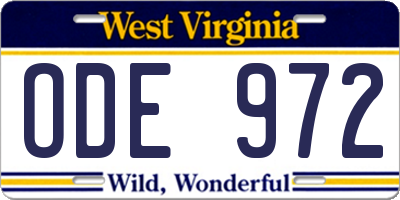 WV license plate ODE972