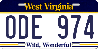 WV license plate ODE974