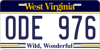 WV license plate ODE976