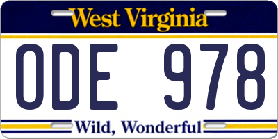 WV license plate ODE978