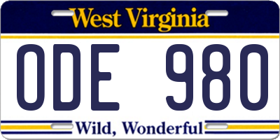 WV license plate ODE980