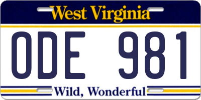 WV license plate ODE981