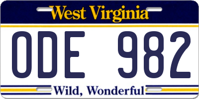 WV license plate ODE982