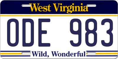 WV license plate ODE983