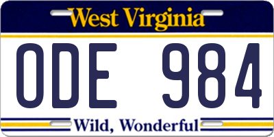 WV license plate ODE984