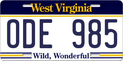 WV license plate ODE985