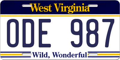 WV license plate ODE987