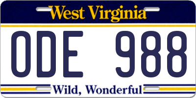 WV license plate ODE988