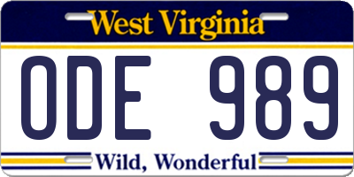 WV license plate ODE989