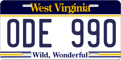 WV license plate ODE990