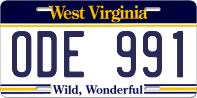 WV license plate ODE991