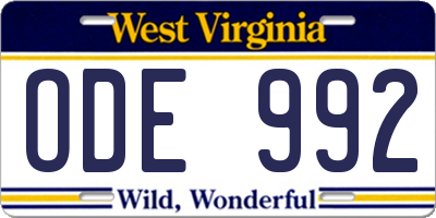 WV license plate ODE992