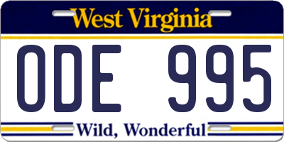 WV license plate ODE995